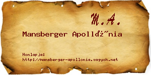 Mansberger Apollónia névjegykártya
